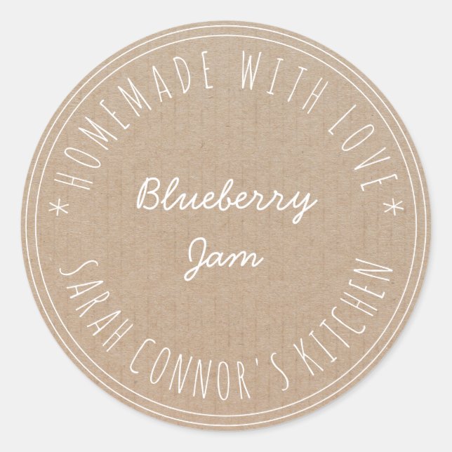 Sticker Rond Maison faite avec amour Blueberry Jam papier Kraft (Devant)
