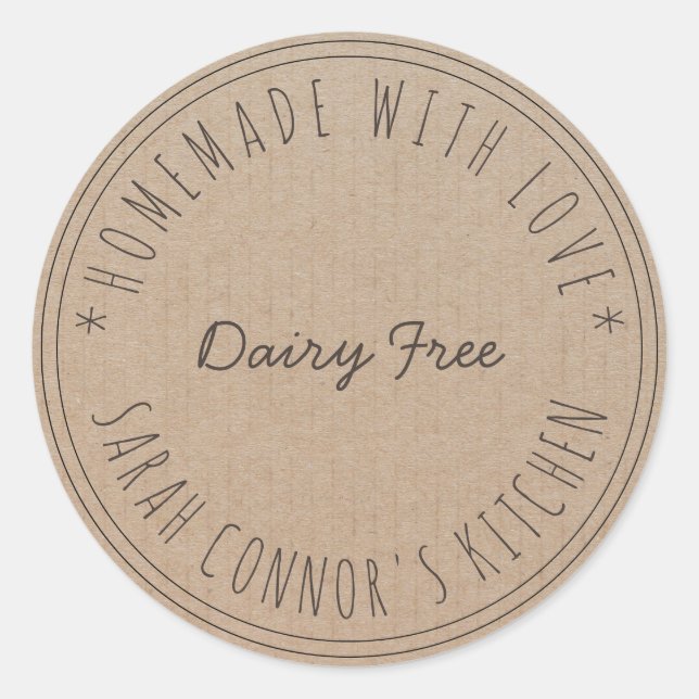 Sticker Rond Maison faite avec amour Dairy Libre Papier Kraft (Devant)