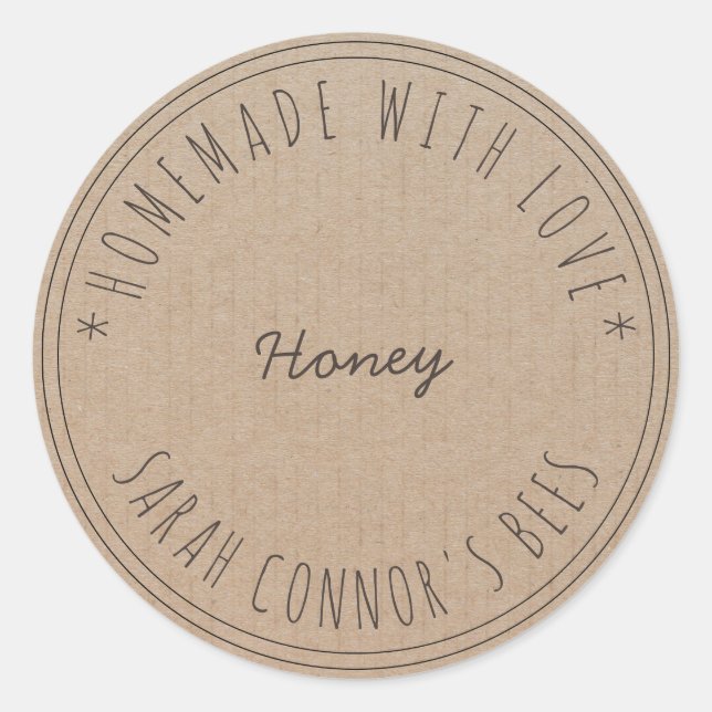 Sticker Rond Maison faite avec amour Honey Kraft Papier (Devant)