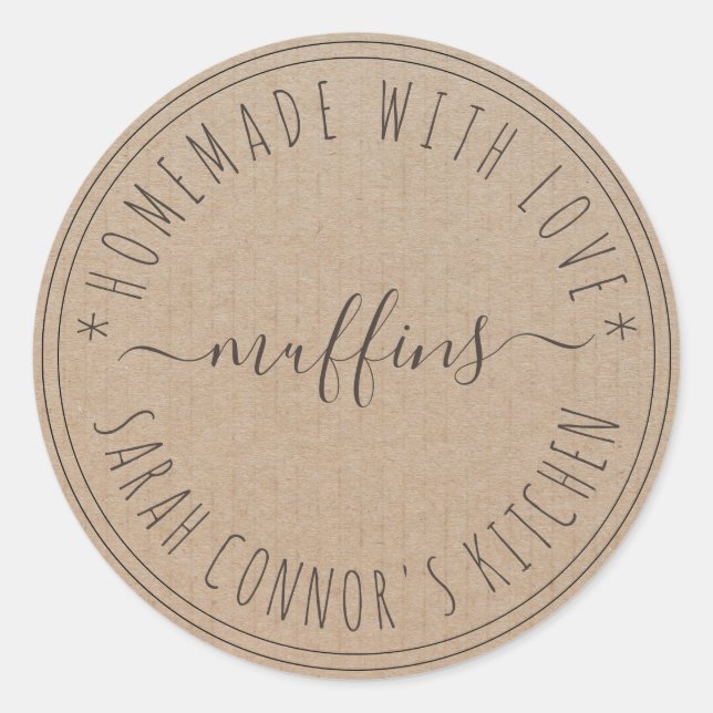 Sticker Rond Maison faite avec amour Muffins Kraft Baking Kraft (Devant)