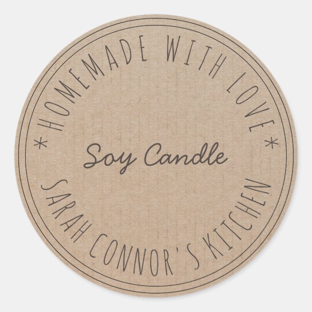 Sticker Rond Maison faite avec amour Soy Candle Papier Kraft (Devant)