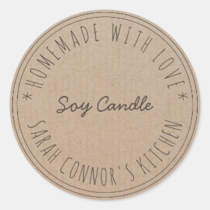 Sticker Rond Maison faite avec amour Soy Candle Papier Kraft