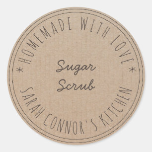 Sticker Rond Maison faite avec amour Sugar Scrub Kraft Spa