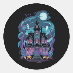 Sticker Rond Maison Halloween Artistes Transylvanie Manoir