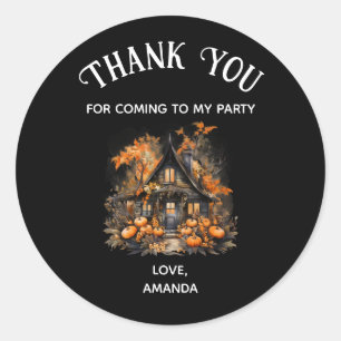 Sticker Rond Maison hantée avec la fête d'Halloween Citrouille 