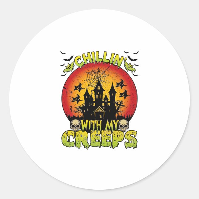 Sticker Rond Maison hantée de Chillin Creeps Halloween Sorcière (Devant)