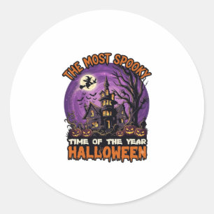Sticker Rond Maison hantée de Halloween la plus effrayante Sorc