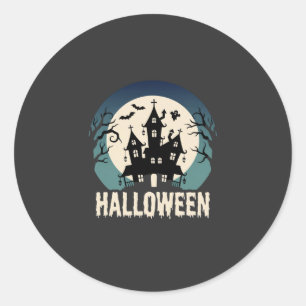 Sticker Rond Maison Hantée de la Lune Vector Halloween