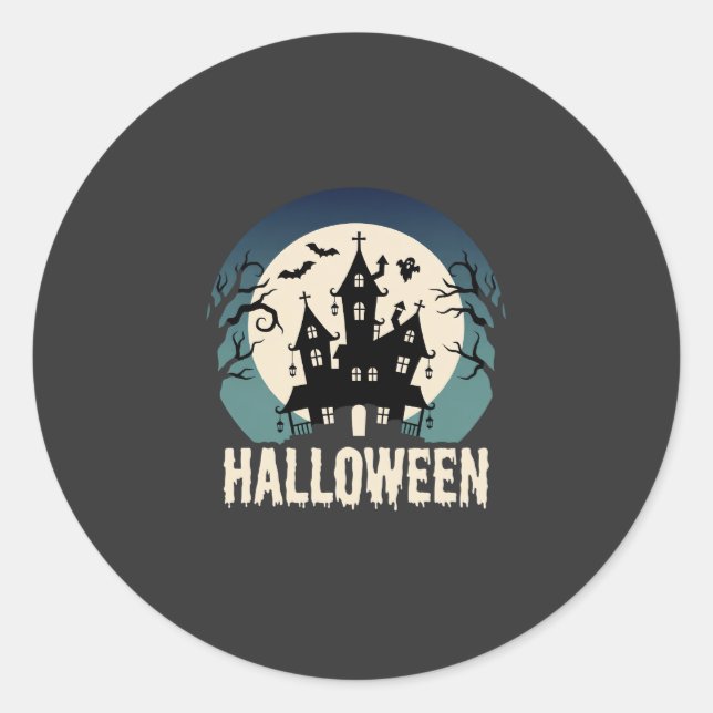 Sticker Rond Maison Hantée de la Lune Vector Halloween (Devant)