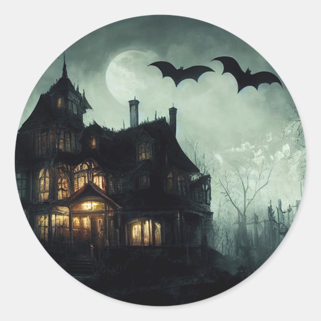 Sticker Rond Maison Hantée d'Halloween (Devant)