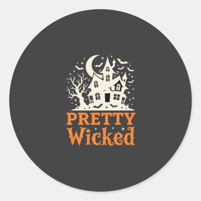 Sticker Rond Maison hantée d'Halloween assez méchante_1 (Devant)
