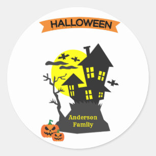 Sticker Rond Maison hantée d'Halloween éffrayant