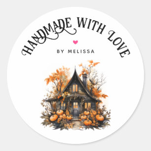 Sticker Rond Maison hantée faite à la main avec amour pour Hall
