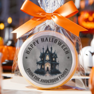 Sticker Rond Maison Hantée Gothique Victorienne Joyeux Hallowee