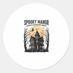 Sticker Rond Maison Hantée Halloween Gravure Vintage Art de Nui