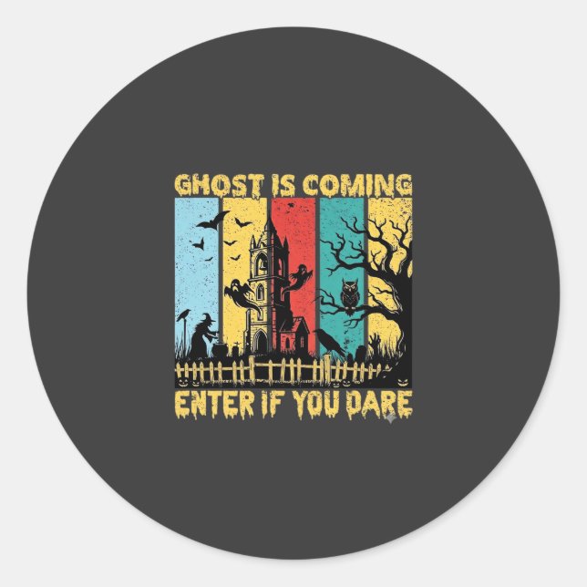 Sticker Rond Maison Hantée Halloween Sorcière Chouette Arrivée  (Devant)