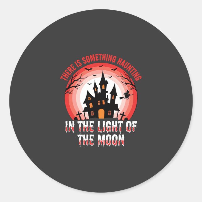 Sticker Rond Maison Hantée Halloween Sorcière Clair de Lune (Devant)