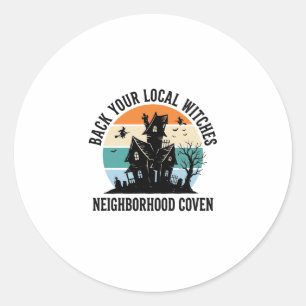 Sticker Rond Maison Hantée Halloween Sorcière Locale Art Rétro