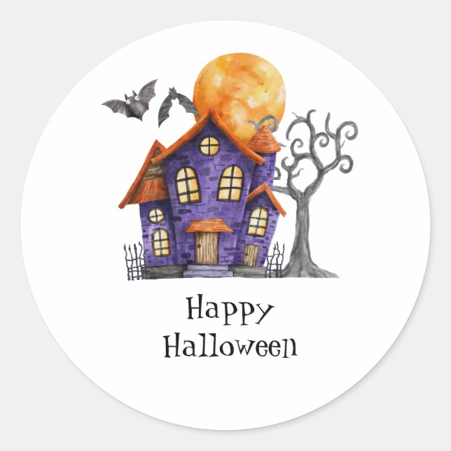 Sticker Rond Maison hantée personnalisée pour un Halloween heur (Devant)