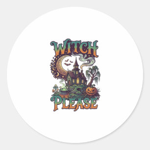 Sticker Rond Maison Hantée Sorcière S'il Vous Plaît Chaudron Cr