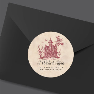 Sticker Rond Maison hantée sorcière Vintage fête d'Halloween