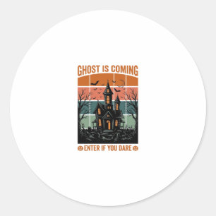 Sticker Rond Maison hantée Vintage Ghost arrive Halloween De