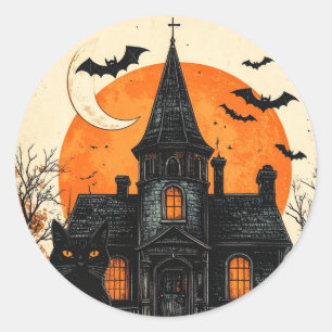Sticker Rond Maison hantée vintage Halloween