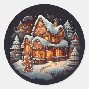 Sticker Rond Maison homme Xmas Gingpain