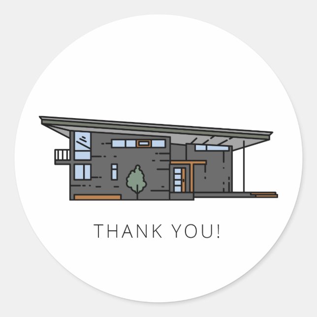 Sticker Rond Maison moderne du milieu du siècle (Devant)