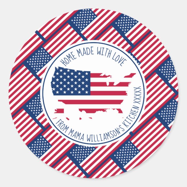 Sticker Rond MAISON PERSONNALISÉE AVEC AMOUR Amérique USA Drape (Devant)