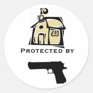 Sticker Rond Maison Protégée Par Un Arme À Feu