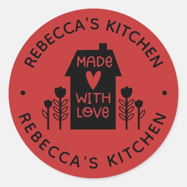 Sticker Rond Maison Rouge Personnalisée Avec Amour (Devant)