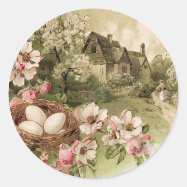 Sticker Rond Maisonnette de l'oeuf de nid d'oiseau d'arbre de c (Devant)