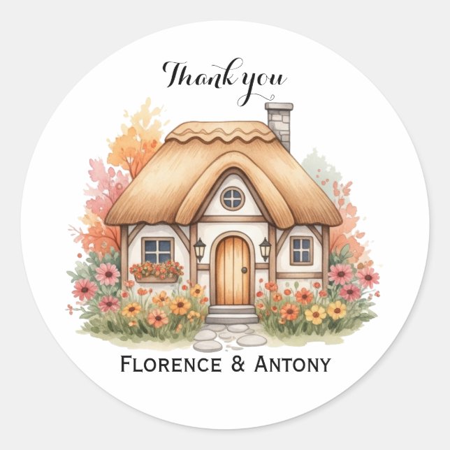 Sticker Rond Maisonnette Joyeuse Texte Personnalisé Merci Cadea (Devant)