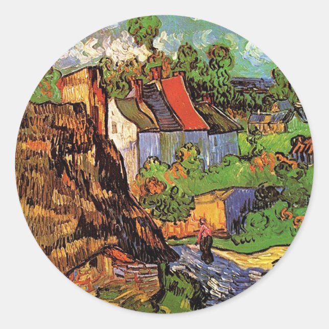 Sticker Rond Maisons à Auvers, Vincent van Gogh. Village (Devant)