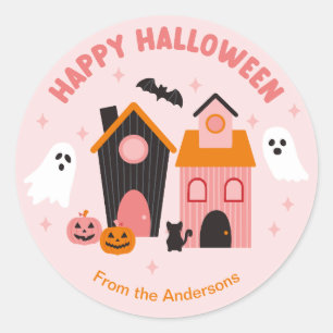 Sticker Rond Maisons de Halloween éffrayantes