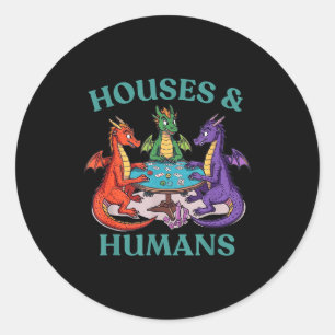 Sticker Rond Maisons Et Humains Dragon Jdr Fantastique Parodie