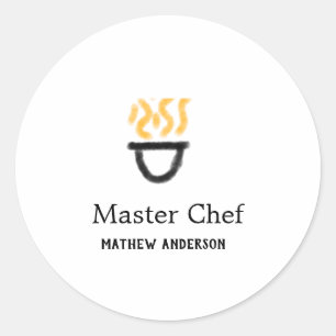 Sticker Rond Maître chef ajouter nom poêle noir fumée de feu ja