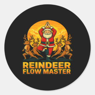 Sticker Rond Maître de yoga du Père Noël de Noël de flux de ren