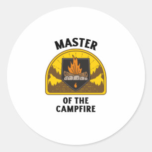 Sticker Rond Maître du feu de camp Coucher de soleil rétro vint