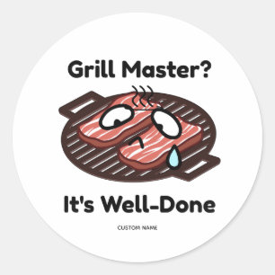 Sticker Rond Maître du Grill Bien Fait Cadeau Drôle de BBQ Papa