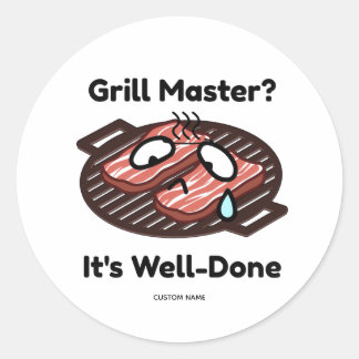 Sticker Rond Maître du Grill Bien Fait Cadeau Drôle de BBQ Papa