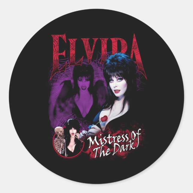 Sticker Rond Maîtresse Elvira De Violet Foncé Et Rouge (Devant)