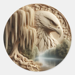 Sticker Rond Majestic Eagle surplombant le lac Serene