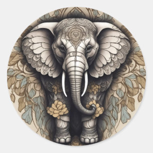 Sticker Rond Majestic Elephant Mandala