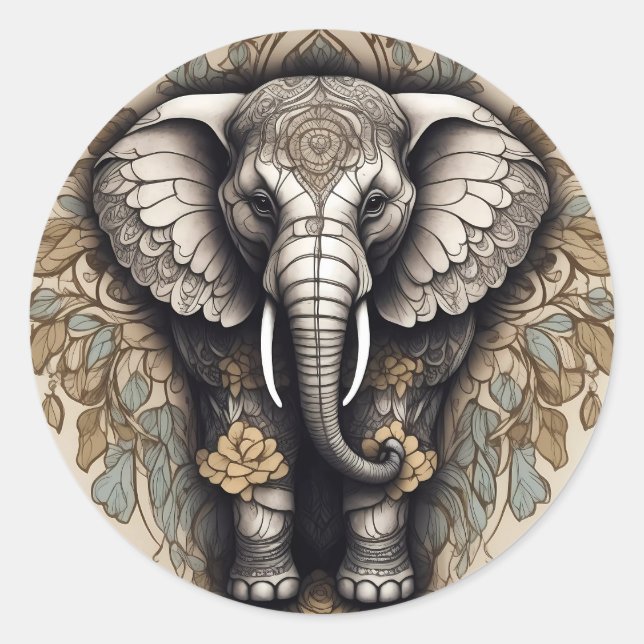 Sticker Rond Majestic Elephant Mandala (Devant)