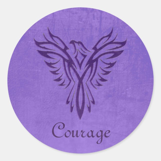 Sticker Rond Majestic Purple Phoenix Rising, texture cuir (Devant)