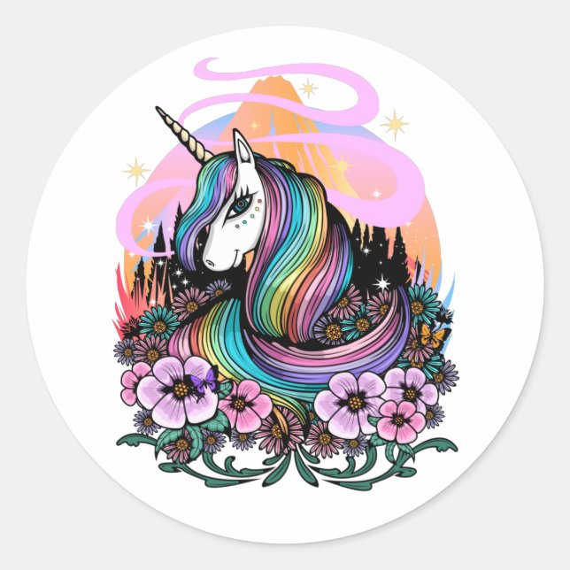 Sticker Rond Majestic Unicorn   (Devant)