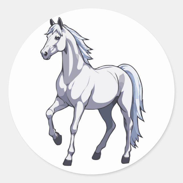 Sticker Rond Majestic White Stallion - Cheval gracieux (Devant)