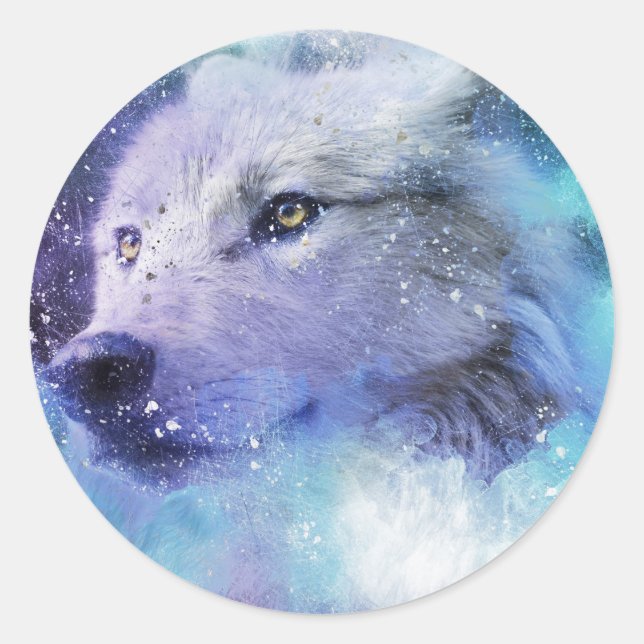 Sticker Rond Majestic White Wolf Spirit Animal (Devant)